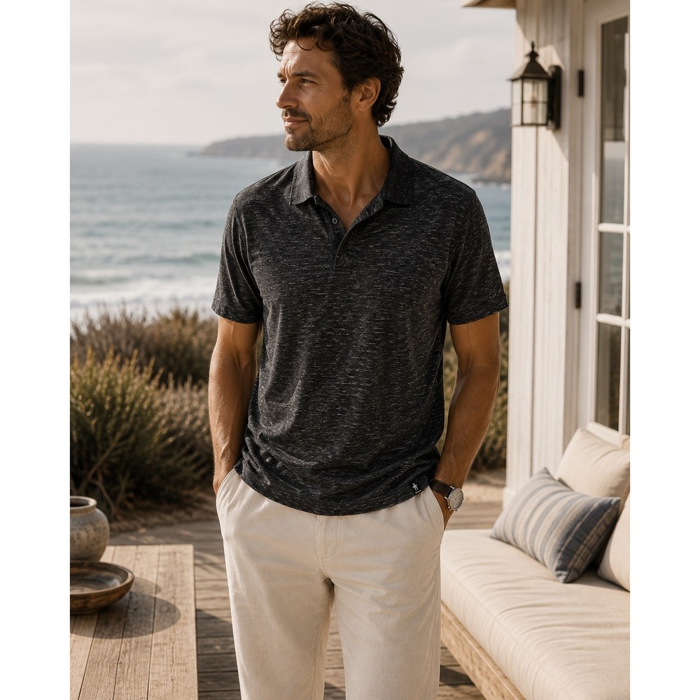 Smartwool Merino Sport 150 Hemp Polo Mens Medium Black Gray Heather Activewear